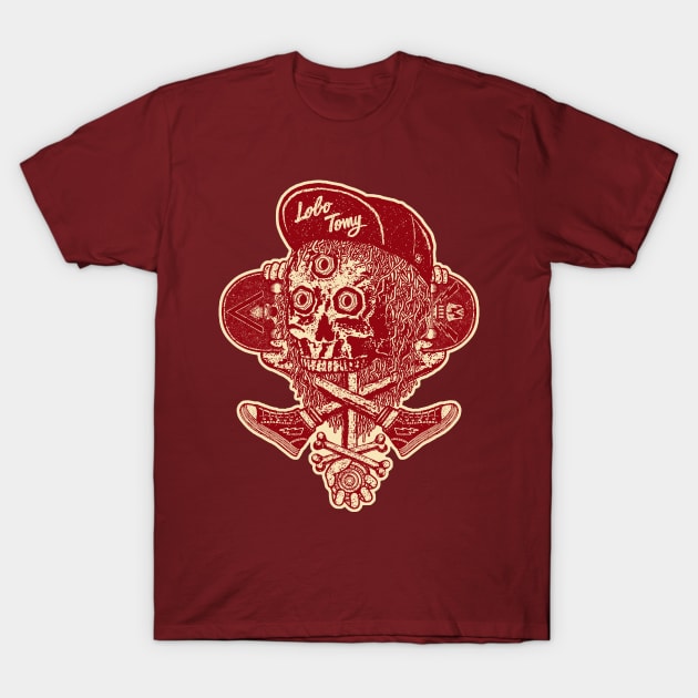SKATEBOARD SKULL (red edition) By Lobo Tomy T-Shirt T-Shirt by boozecruisecrew